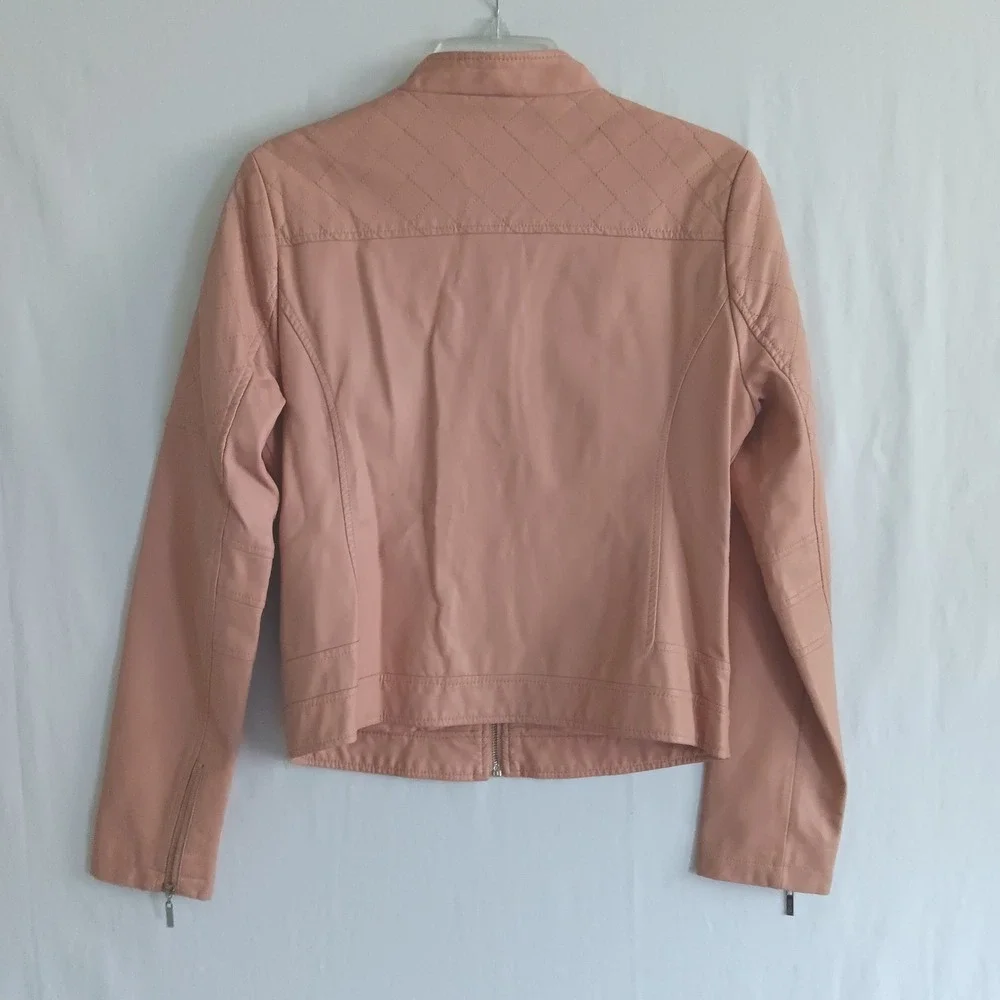 Guess Moto Jacket Women Size M Pink Quilted Faux Leather Q83L10R0E30